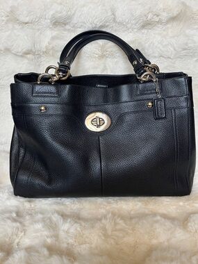 Coach Pebbled Leather Turnlock Satchel - Black